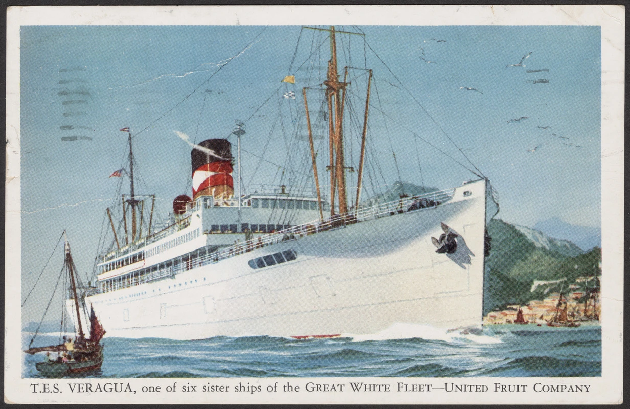 T.E.S. Veragua, one of six sister ships of the Great White Fleet- United Fruit Company [Card]. (1896). Retrieved from https://ark.digitalcommonwealth.org/ark:/50959/ht24xp516-圖片