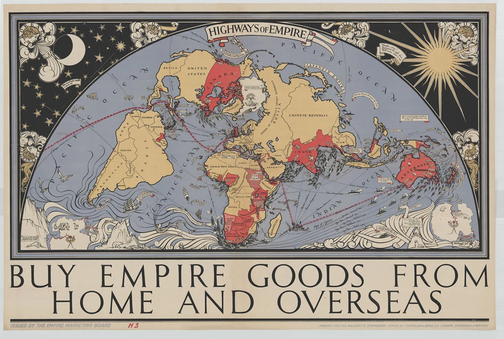 點擊觀看大圖-A 1927 pictoral map with all the dominions and trade routes. British Empire Marketing Board. Library and Archives Canada, Acc. No. 1983-27-382 Copyright expired. A 1927 pictoral map with all the dominions and trade routes. British Empire Marketing Board. Library and Archives Canada, Acc. No. 1983-27-382 Copyright expired.-圖片