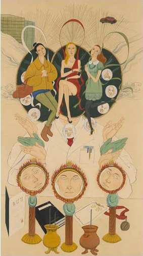Fig. 2 KIM Tae Yeon. Three Goddesses (세여신도), 2014.Pigment on silk. 81x143cm. Courtesy of artist-圖片