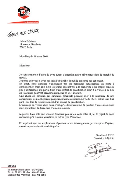 圖 1-3 〈非動機的信件〉計畫中徵才單位給朱利安．佩維厄的回信。Courtesy of Jousse entreprise gallery-圖片