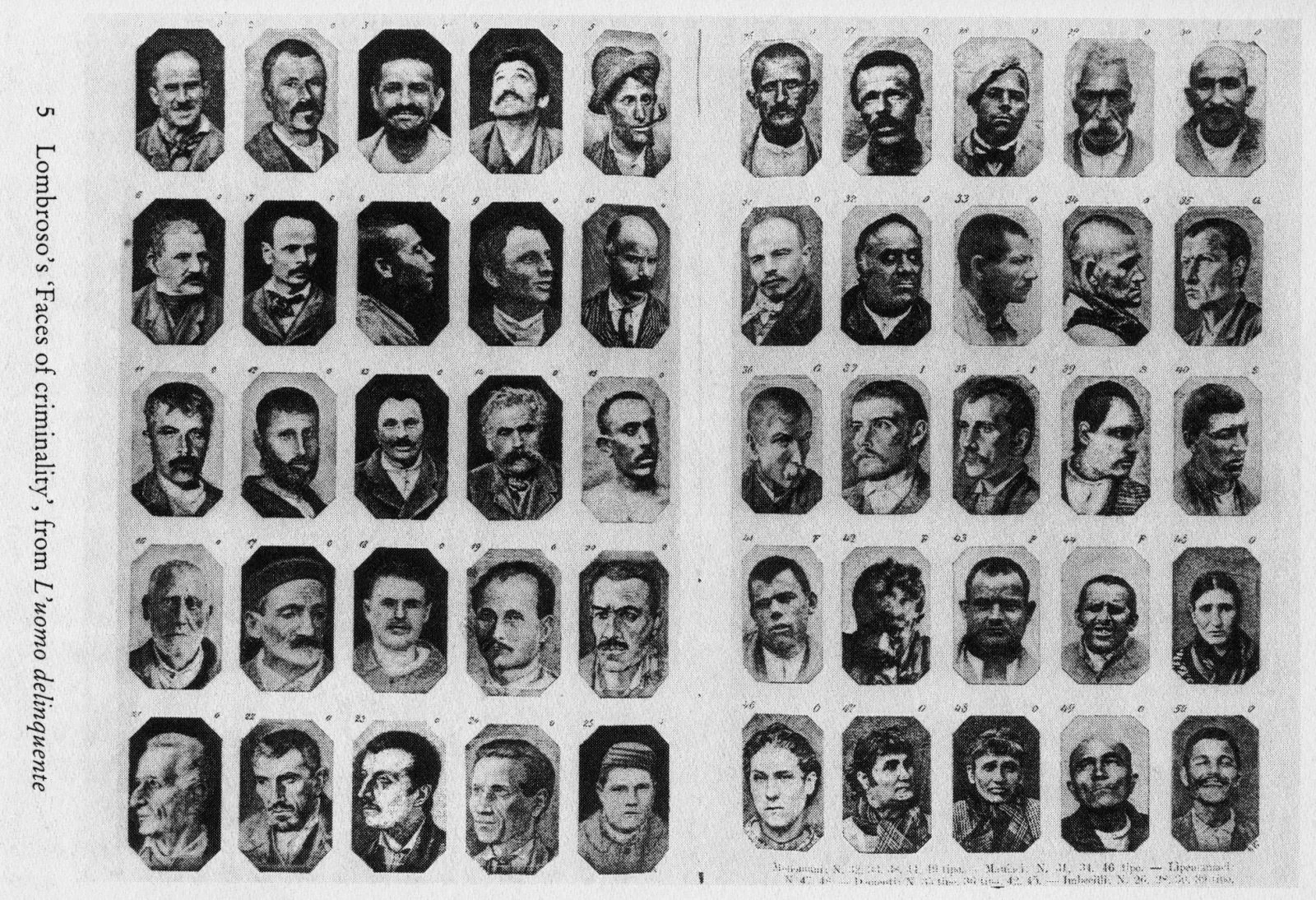 圖2 Cesare Lombroso，〈犯罪人的臉〉（Faces of Criminality），《犯罪人》（Criminal Man），1876。Faces of Degeneration: A European Disorder, 1848-1918. (New York: Cambridge University Press, 1989.), p.125.-圖片