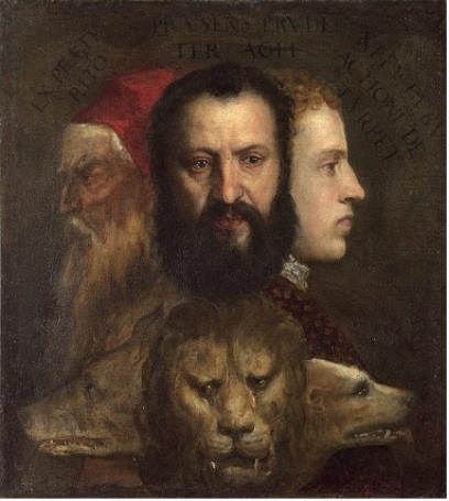 【圖4】提香（Titian），《審慎的預言》（Allegory of Prudence），油彩、畫布，76.2 cm x 68.6 cm，1500-1565，National Gallery, London.-圖片