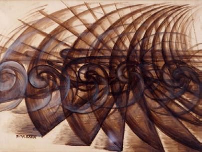 【圖14】 巴拉（Giacomo Balla, 1871-1958），《汽車的速度》（Velocity Of An Automobile），1913。油墨、墨水、紙、木板，74 × 104 cm。-圖片