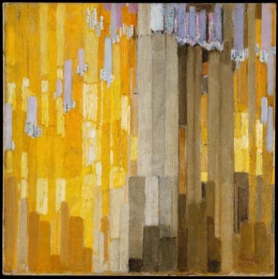 【圖16】 法蘭提塞克．庫普卡（Frank Kupka），《黃與灰色垂直線的安排》（Arrangement of Yellow and Grey Vertical Lines），1913。油彩，畫布，70 × 70 cm。（圖片來源: https://www.centrepompidou.fr/es/ressources/oeuvre/cpbzynL）-圖片