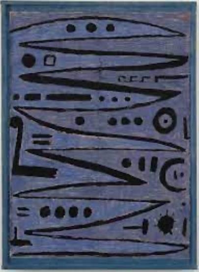 【圖24】保羅．克利（Paul Klee），《英雄弓法》（Heroic Strokes of the Bow，德 Heroische Bogenstriche），1938。報紙、顏料、染色布， 73 × 53 cm，MOMA（紐約現代藝術博物館）。 （圖片： c 2021 Artists Rights Society (ARS), New York / VG Bild-Kunst, Bonn）-圖片