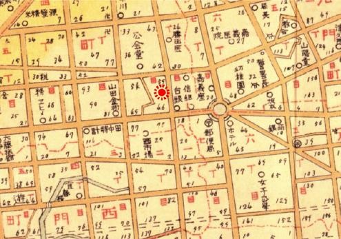 【圖29】諸峰醫院位置圖。標示處為諸峰醫院位置。（圖片來源：1931嘉義市街實測圖）-圖片