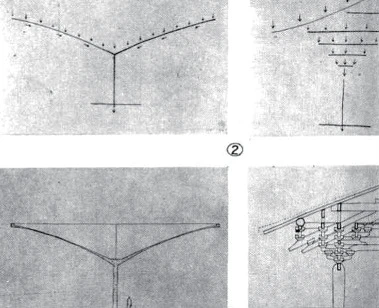 點擊觀看大圖-圖1 傘形結構與中國傳統木結構斗栱,型態與力學傳遞的對照。(引自《建築與藝術》雜誌社、陳其寬繪,1968) 圖1 傘形結構與中國傳統木結構斗栱,型態與力學傳遞的對照。(引自《建築與藝術》雜誌社、陳其寬繪,1968)-圖片
