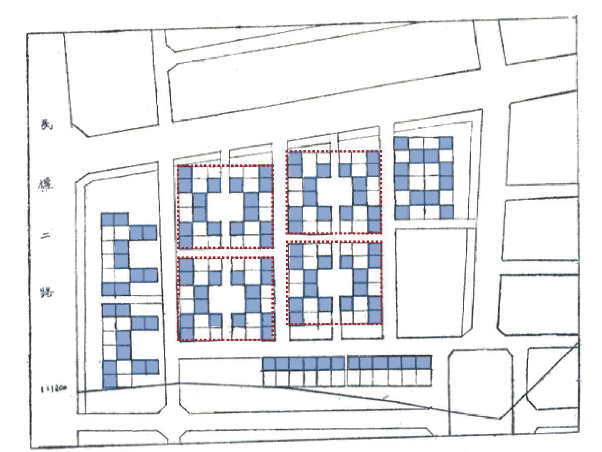 點擊觀看大圖-圖34 高雄福音新村配置圖(引自東海建築研究室,1963) 圖34 高雄福音新村配置圖(引自東海建築研究室,1963)-圖片