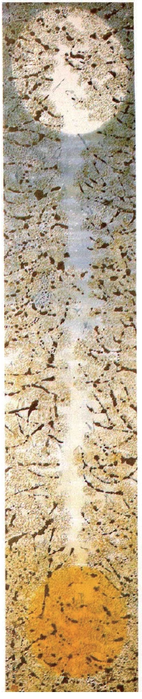 點擊觀看大圖-圖42 陳其寬,〈金烏玉兔〉,水墨設色紙本,1969,115×23cm,私人收藏。 圖42 陳其寬,〈金烏玉兔〉,水墨設色紙本,1969,115×23cm,私人收藏。-圖片