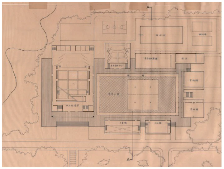 點擊觀看大圖-圖46 東海大學中正文化活動中心規劃案(1981-86)配置圖(引自國立臺灣博物館,CCCK38703001) 圖46 東海大學中正文化活動中心規劃案(1981-86)配置圖(引自國立臺灣博物館,CCCK38703001)-圖片