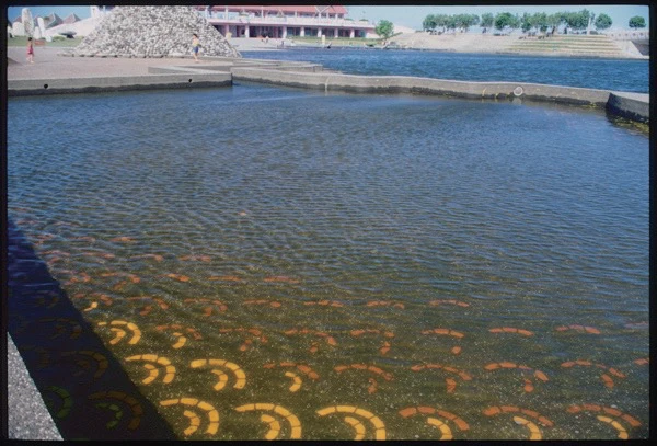 圖7 冬山河親水公園涉水區地面馬賽克。（筆者拍攝，1993）-圖片