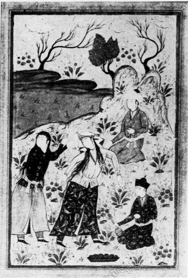 圖7  「野遊圖　第十七世紀　縱六寸一分　橫四寸三分」，藤島武二典藏。收錄於啓明會。《財団法人啓明会創立十年記念展覧会図録》，東京：啓明會事務所，1929。國立國會圖書館數位典藏網站：https://dl.ndl.go.jp/pid/1030364，2025.6.26瀏覽。-圖片