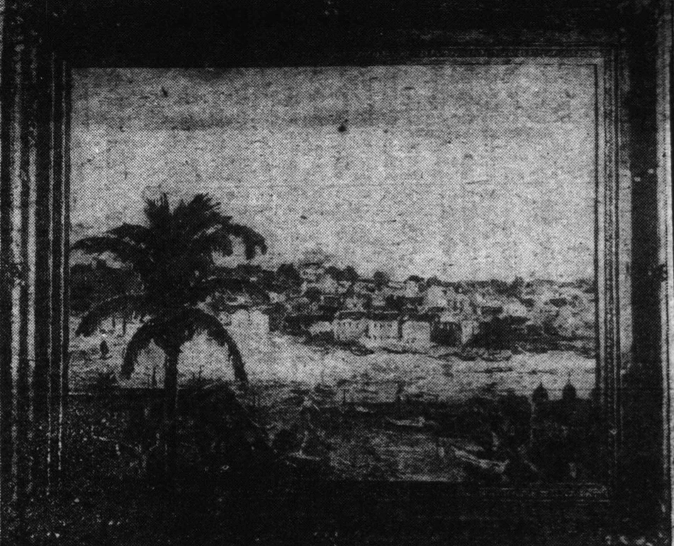 圖6   鹽月桃甫，〈壽山眺望〉，收錄於〈高雄市獻上の油繪壽山から見た高雄街－塩月畫伯の力作〉，《臺灣日日新報》，夕刊第2版，1929.1.28-圖片