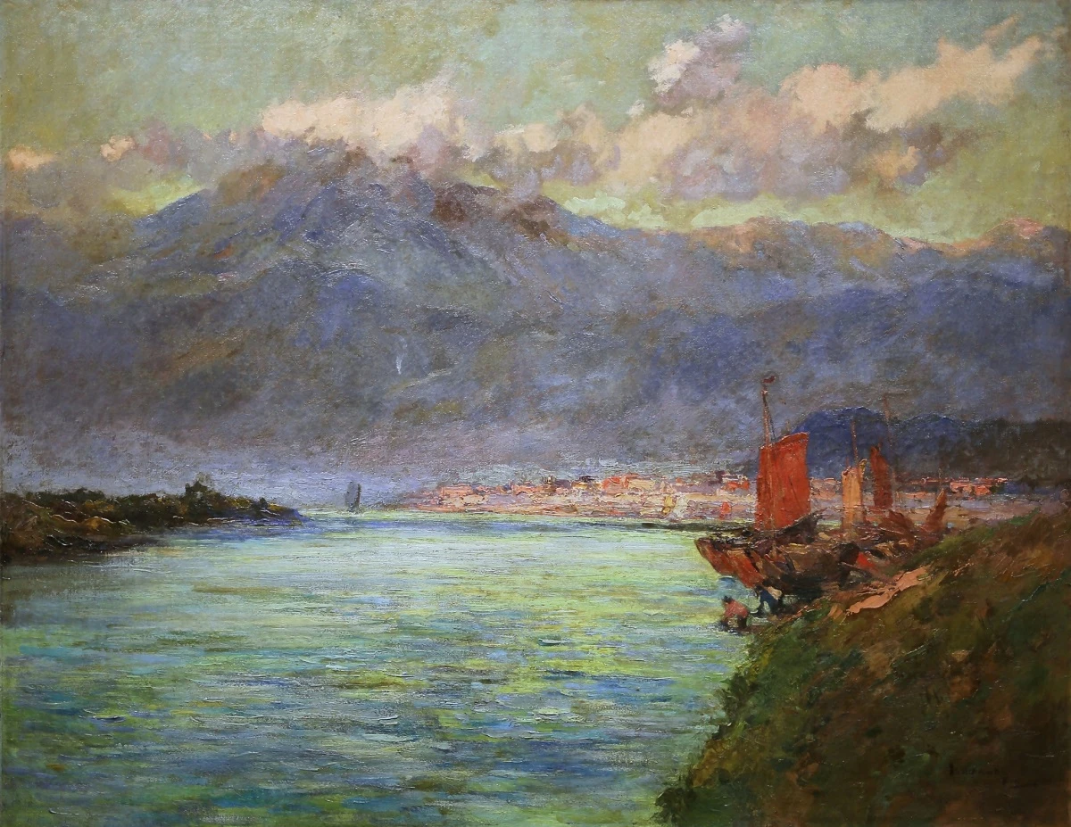 圖2 石川欽一郎，〈河畔〉，1927，阿波羅畫廊典藏-圖片