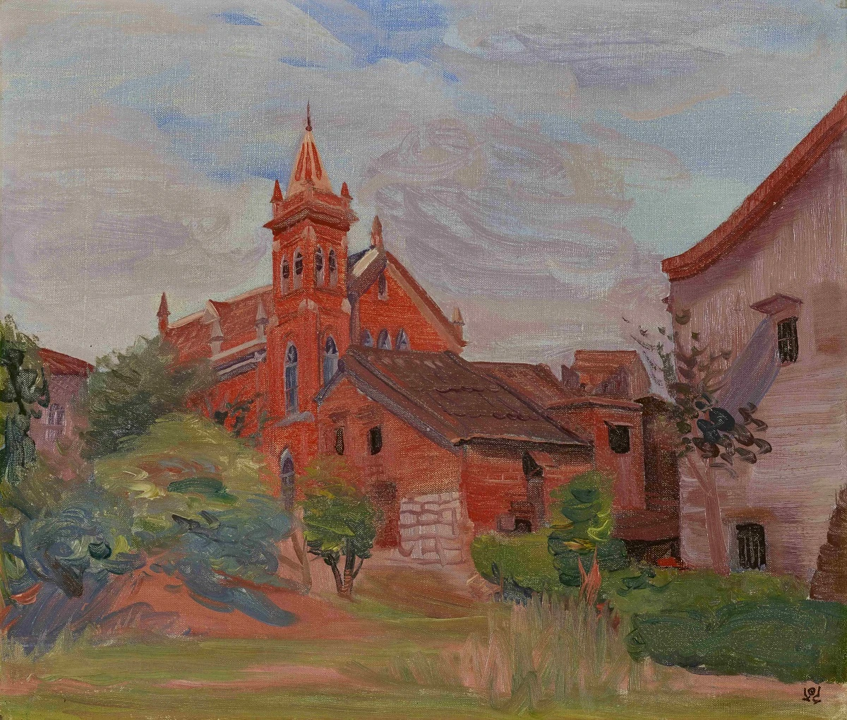 圖6 山本鼎，〈淡水的埃格利斯〉，1938，長野縣立美術館典藏-圖片