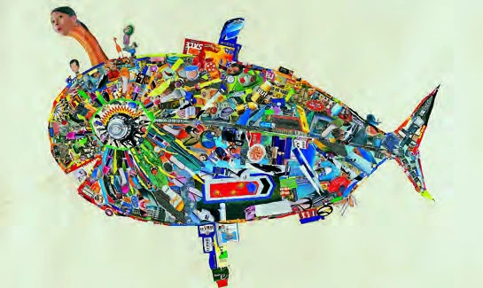 《魚》，2001，拼貼、紙，143×240cm。-圖片