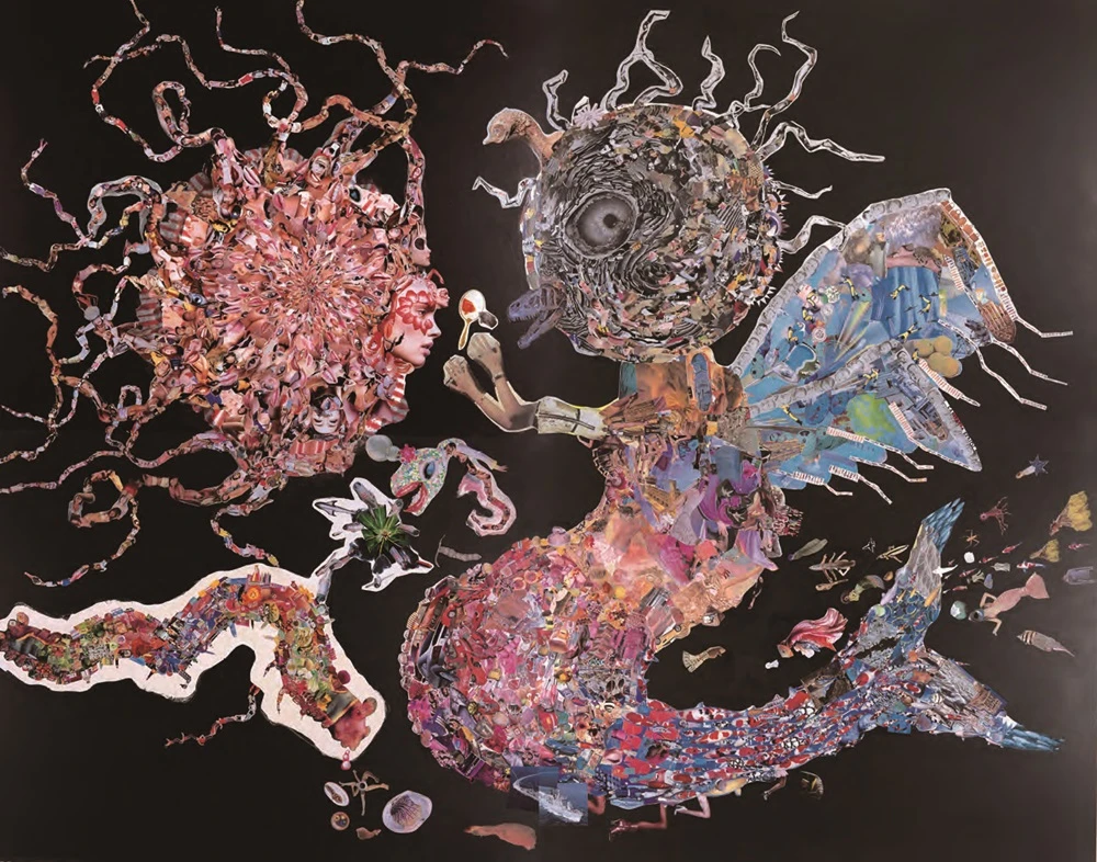 《八爪女 vs. 魚人身鳥獸》，2004-2006，複合媒材、畫布，300×380cm。-圖片