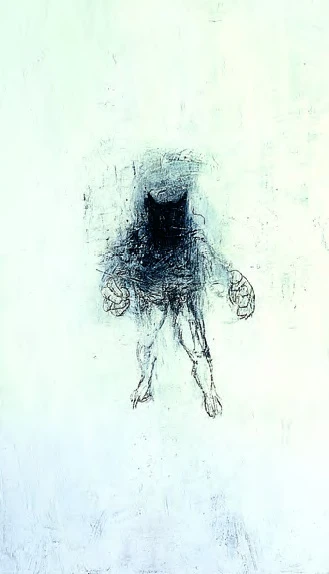 《秘密客9805》，1998，壓克力、炭筆、棉布，140×80cm。-圖片