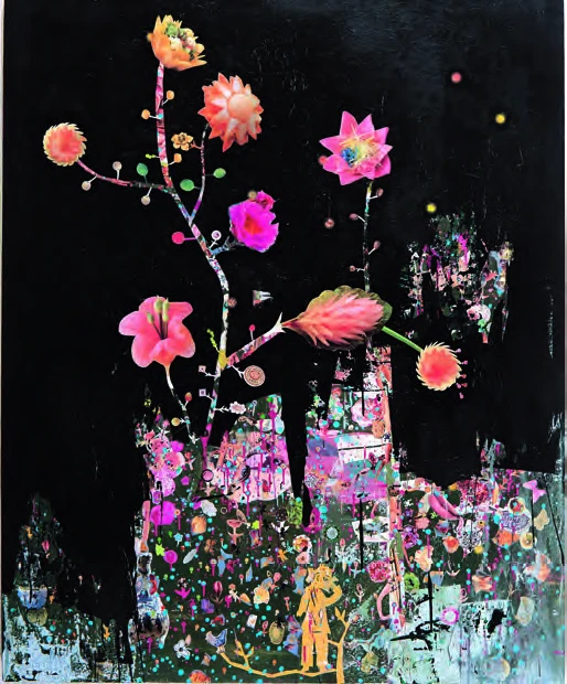 《一枝獨秀》，2005，綜合媒材、畫布，162×130cm。-圖片