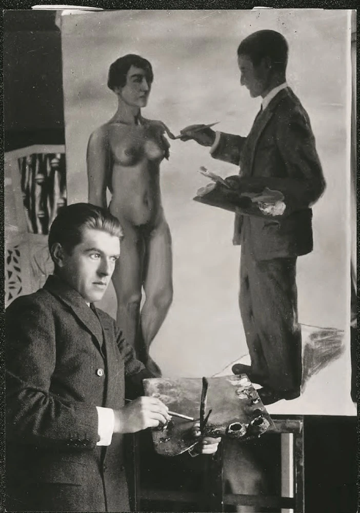 正在創作《挑戰不可能》（La tentative de l'impossible）的賀內．馬格利特，馬恩河畔佩賀，1928，私人收藏，Courtesy Brachot Gallery, Brussels。-圖片