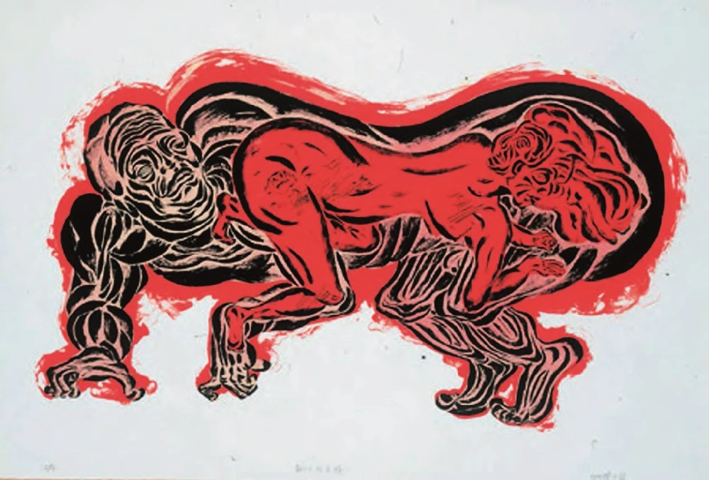點擊觀看大圖-陳永賢,《箱口中的愛情》,版畫、平板,60×90cm,1989。 陳永賢,《箱口中的愛情》,版畫、平板,60×90cm,1989。-圖片