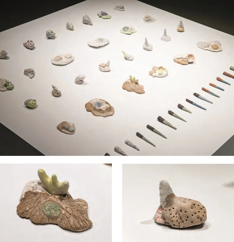 柔伊．柏諾瓦，《表皮》（Epidermes），2016，50件系列陶瓷、石膏、上色水泥、顏料，展場一景。©Zoé Benoit-圖片