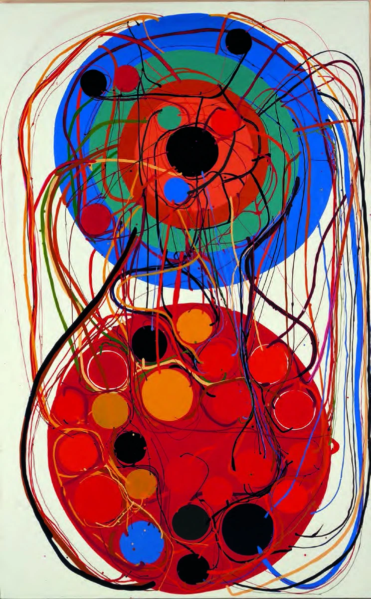 點擊觀看大圖-田中敦子,《作品'63》,1963,壓克力彩、夾板,193.5×122.5cm。©京都國立近代美術館典藏 田中敦子,《作品'63》,1963,壓克力彩、夾板,193.5×122.5cm。©京都國立近代美術館典藏-圖片