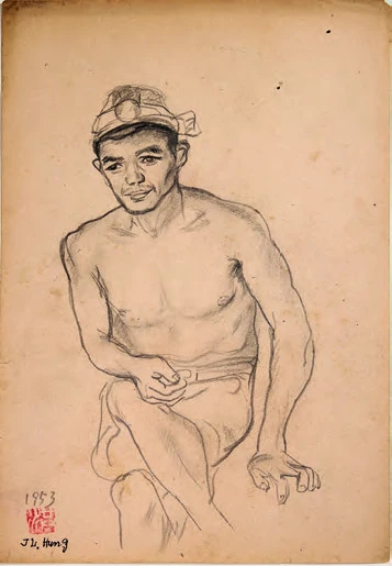 點擊觀看大圖-洪瑞麟,《礦工文得師》,1953,鉛筆、紙,30×20.8cm。 洪瑞麟,《礦工文得師》,1953,鉛筆、紙,30×20.8cm。-圖片