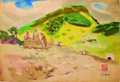 點擊觀看大圖-洪瑞麟,《捨石山(土堆尾)》,1951,水彩、紙,20.8×30 cm。 洪瑞麟,《捨石山(土堆尾)》,1951,水彩、紙,20.8×30 cm。-圖片