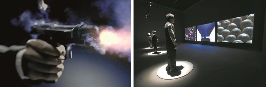 王俊傑，《大衛計畫第二部：狀態計畫II》，2005，3頻道互動錄像裝置；本作品獲第一屆國藝會「科技藝術創作發表獎助計畫」，於2005年的「科光幻影．音戲遊藝」在鳳甲美術館首度展出，2006年巡迴國立臺灣美術館展出，此為展場一景。-圖片