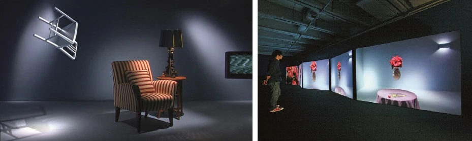 王俊傑，《大衛計畫第三部：大衛天堂》，2008，5頻道HD影像裝置，錄像靜態擷取；個展「大衛計畫第三部：大衛天堂──王俊傑個展」於臺北市立美術館展場一景。-圖片