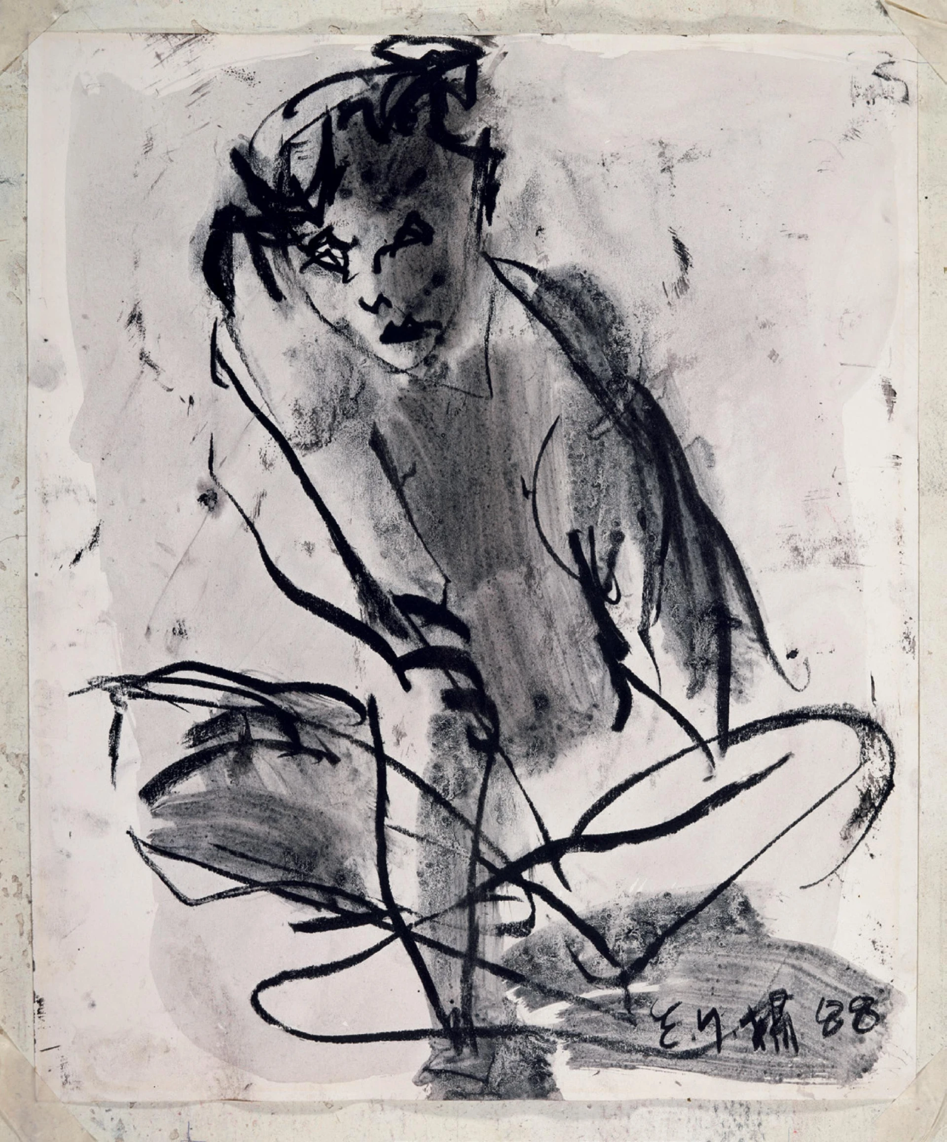 楊世芝，《自畫像Ⅲ》，1998，碳筆，36×43cm。-圖片