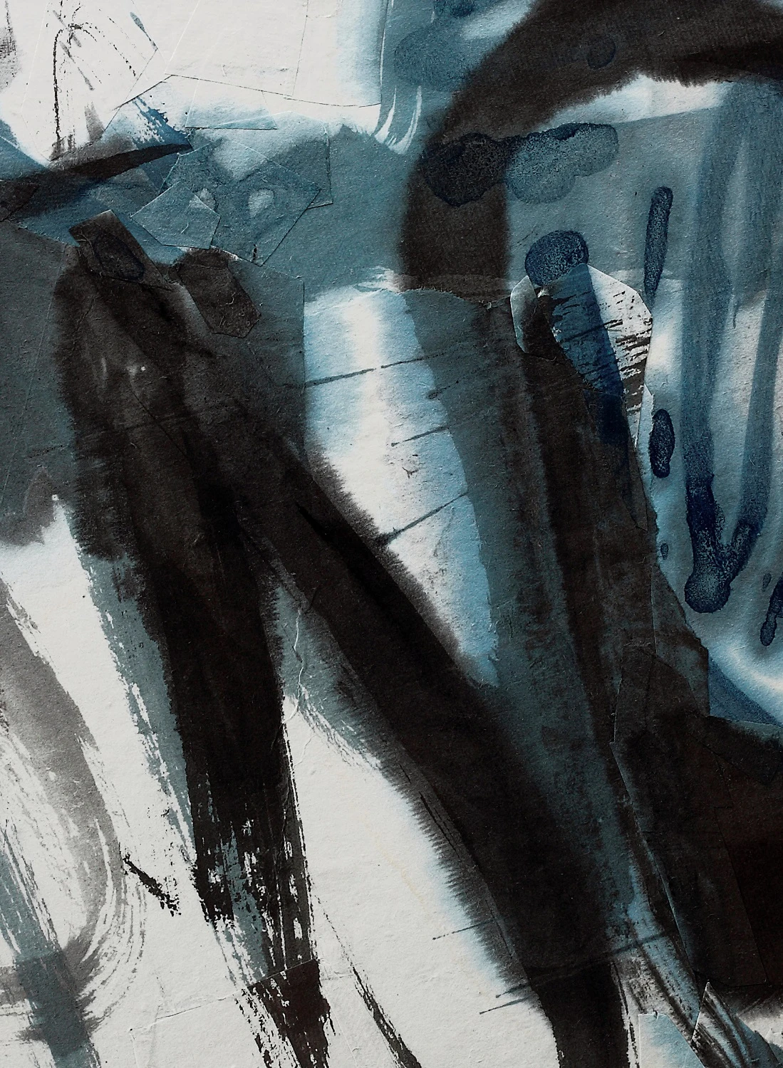 楊世芝，《漸轉藍》（局部），2013，墨、礦物顏料、棉紙拼貼於紙，39×49cm。-圖片