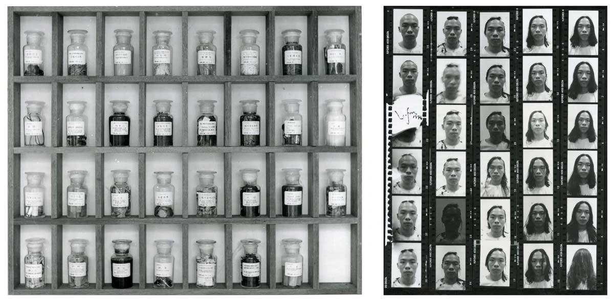 左圖：《我的收藏》，1996，裝置；右圖：《剪頭髮》，1996，行為表演-圖片