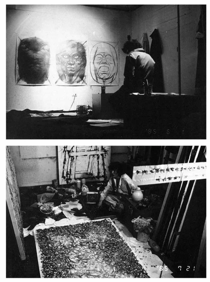 林鉅個展「純繪畫實驗閉關90天」，台北嘉仁畫廊，1985；林啟南攝影  ©林鉅-圖片