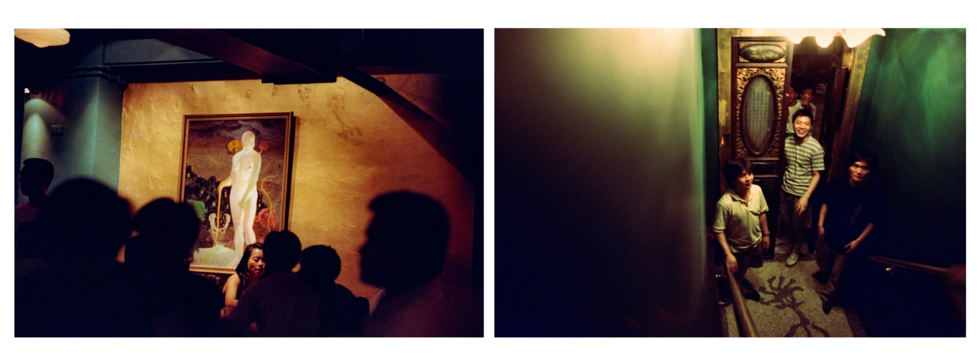 「息壤」餐廳，牆上掛著林鉅作品《無根人樹夜行平等七星蝗》（1991）；林鉅（右一）於「息壤」餐廳，1992 ©劉振祥攝影-圖片