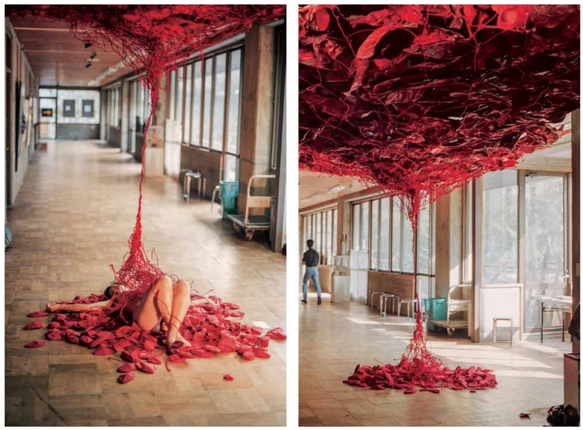 《從DNA到DNA》，1994，行為藝術，裝置（厚紙板、布、鐵絲、毛線、壓克力顏料），京都精華大學；2019，數位輸出，72×48cm×2；Photo: Matsunaga Kayoko-圖片