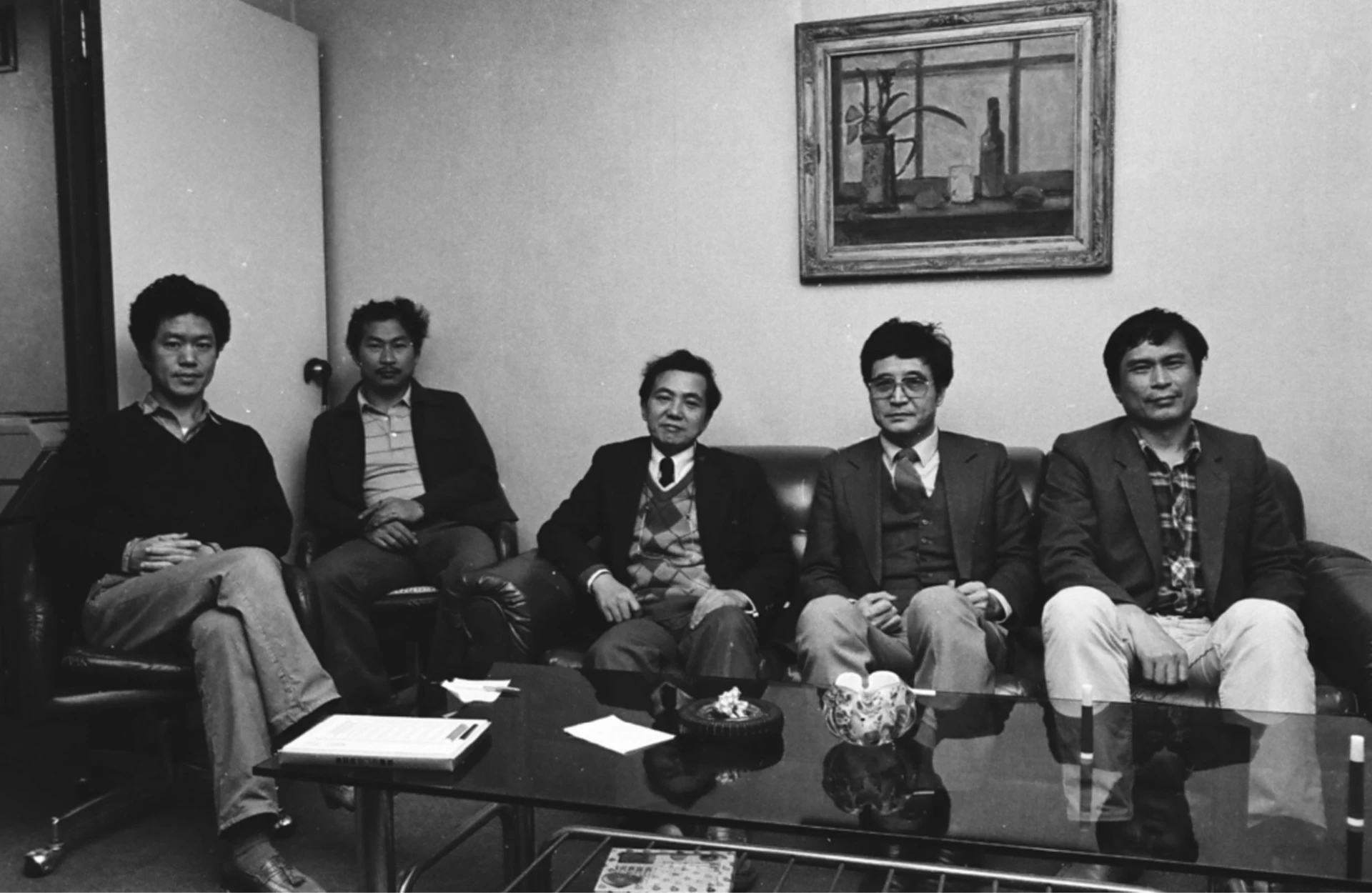 「第九屆雄獅美術新人獎」評審， 左起蔣勳、黃才郎、楚戈、漢寶德、蘇新田，1984-圖片