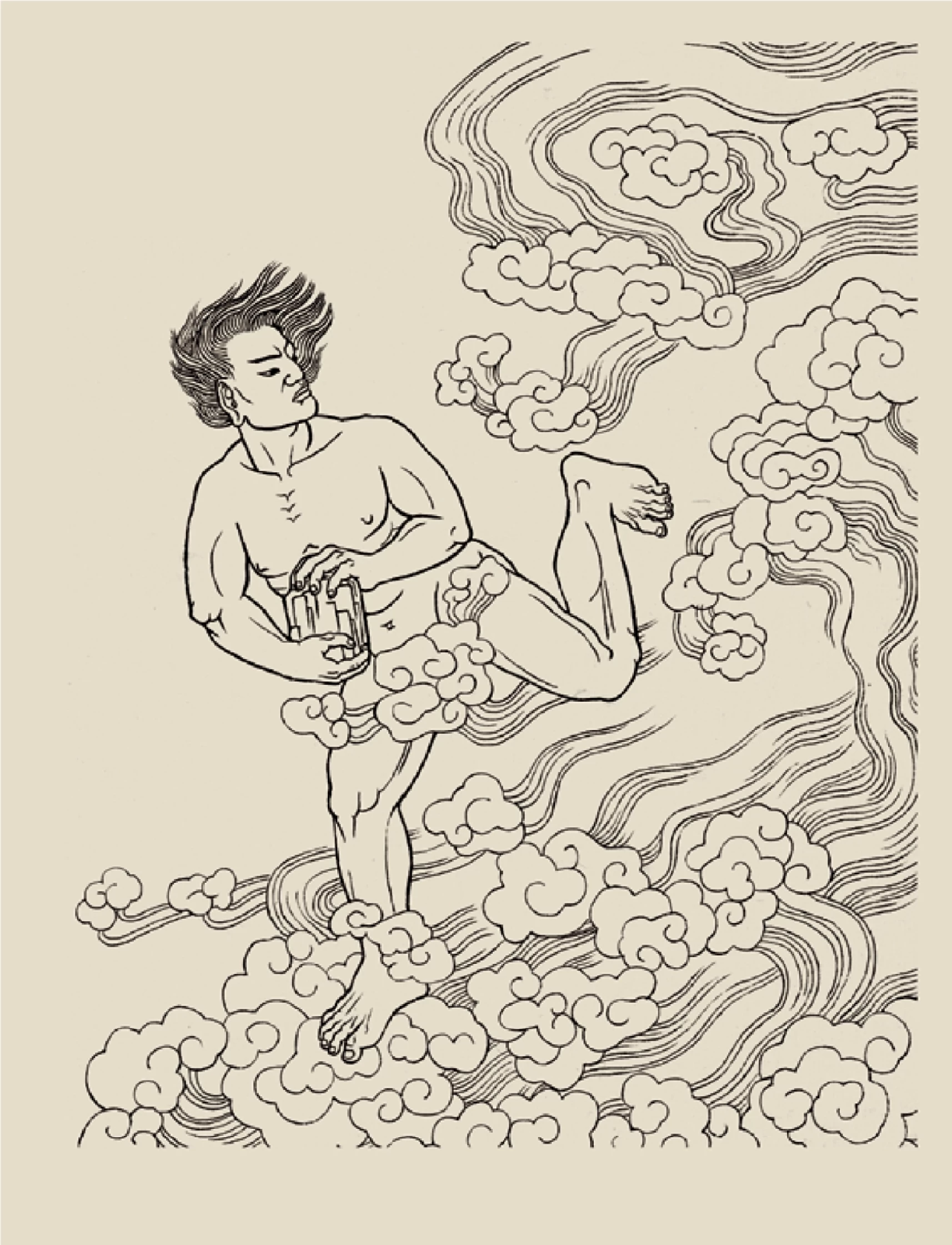 奚淞的中國神話故事白描系列──〈鯀治水，偷息壤〉；奚淞提供-圖片