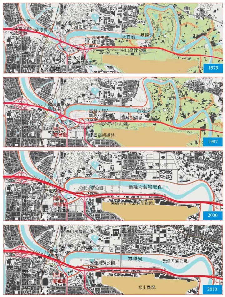 圓山地區百年地景變遷；資料來源：底圖引用自李汝容，2012；文字重新註記-圖片