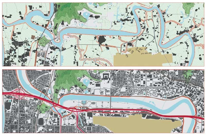 1945年與2021年地景對比；資料來源：李汝容繪製，2022-圖片