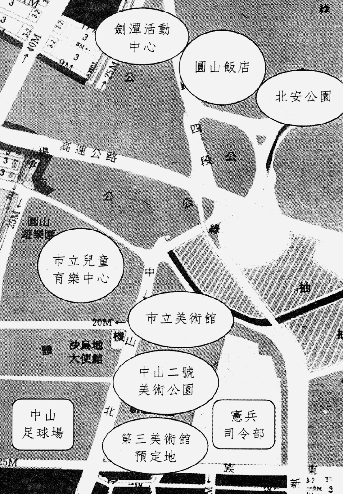 第三美術館的規畫預定地示意。 圖片來源：《台北市第三美術館建築功能與空間配置研究》，頁 33-圖片