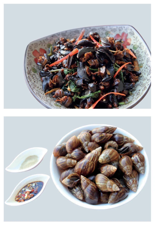 由上至下：炒螺肉、燙蝸牛-圖片
