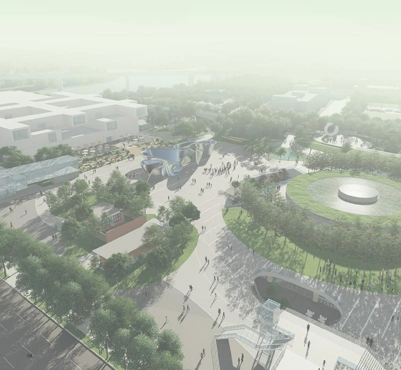 園區內藉由透明結構量體提供日照至下方室內區域 ©劉培森建築師事務所-圖片