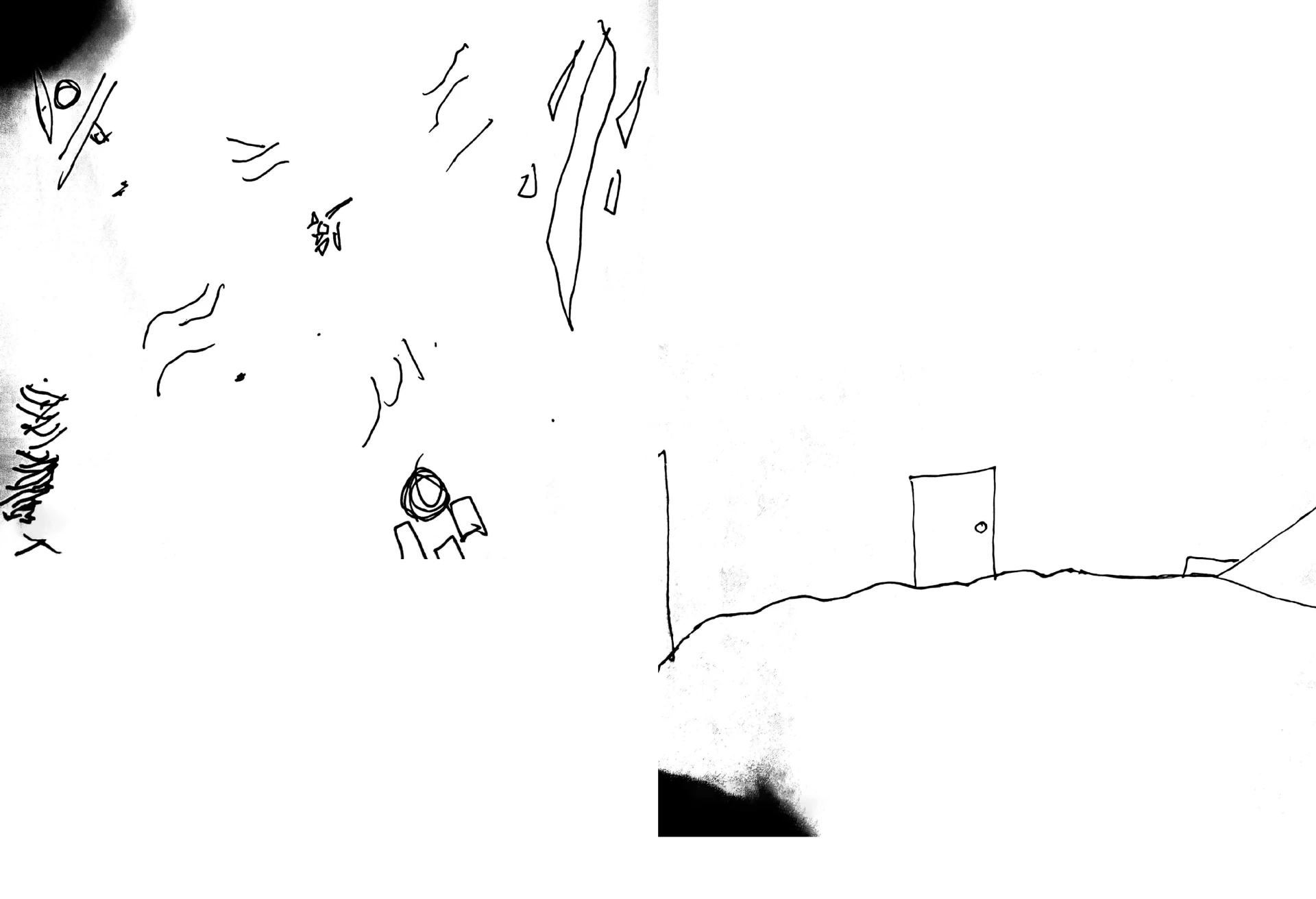 體驗者畫無視覺下想像的藍屋，左：陳俊翰，右：宋佳真，2022-圖片