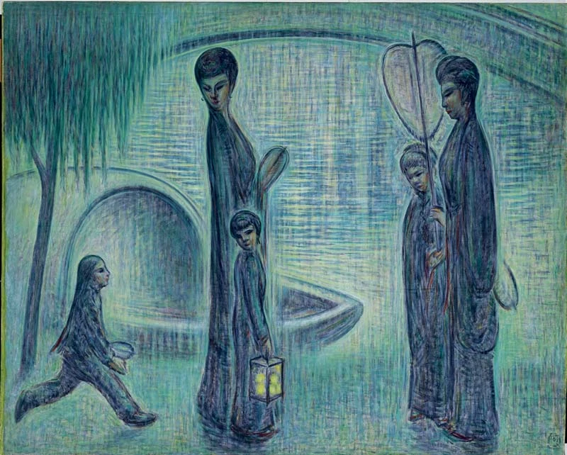 《遠古之夢》，1985，油彩、畫布，130×162.5cm，臺北市立美術館典藏（編者按：此處紀年為本館典藏紀錄，畫作實際沒有寫創作年。）-圖片