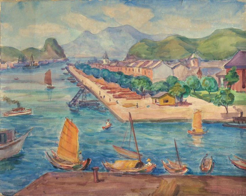 倪蔣懷，《內海（基隆港）》，1929，水彩、紙，47×60cm；臺北市立美術館典藏-圖片