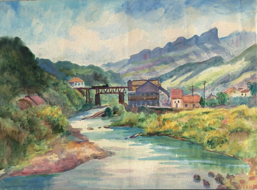 倪蔣懷，《猴硐瑞三礦業》，1928，水彩、紙，49×66cm；臺北市立美術館典藏-圖片