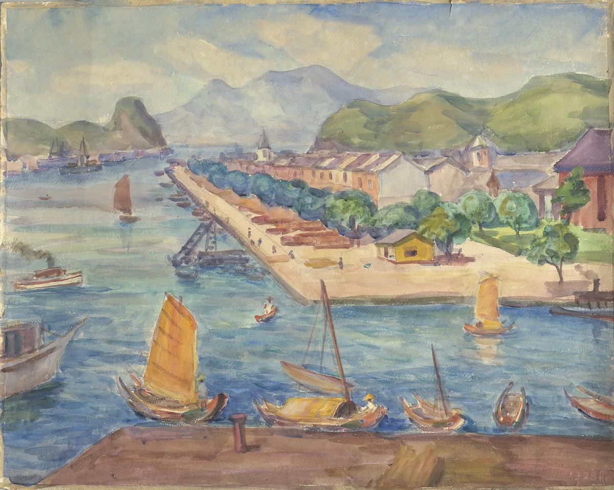 倪蔣懷，《內海（基隆港）》，1929，水彩、紙，47×60cm；臺北市立美術館典藏-圖片