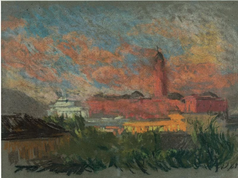 《臺北總統府》，1957，粉彩、紙，26.5×35.5 cm，臺北市立美術館典藏-圖片